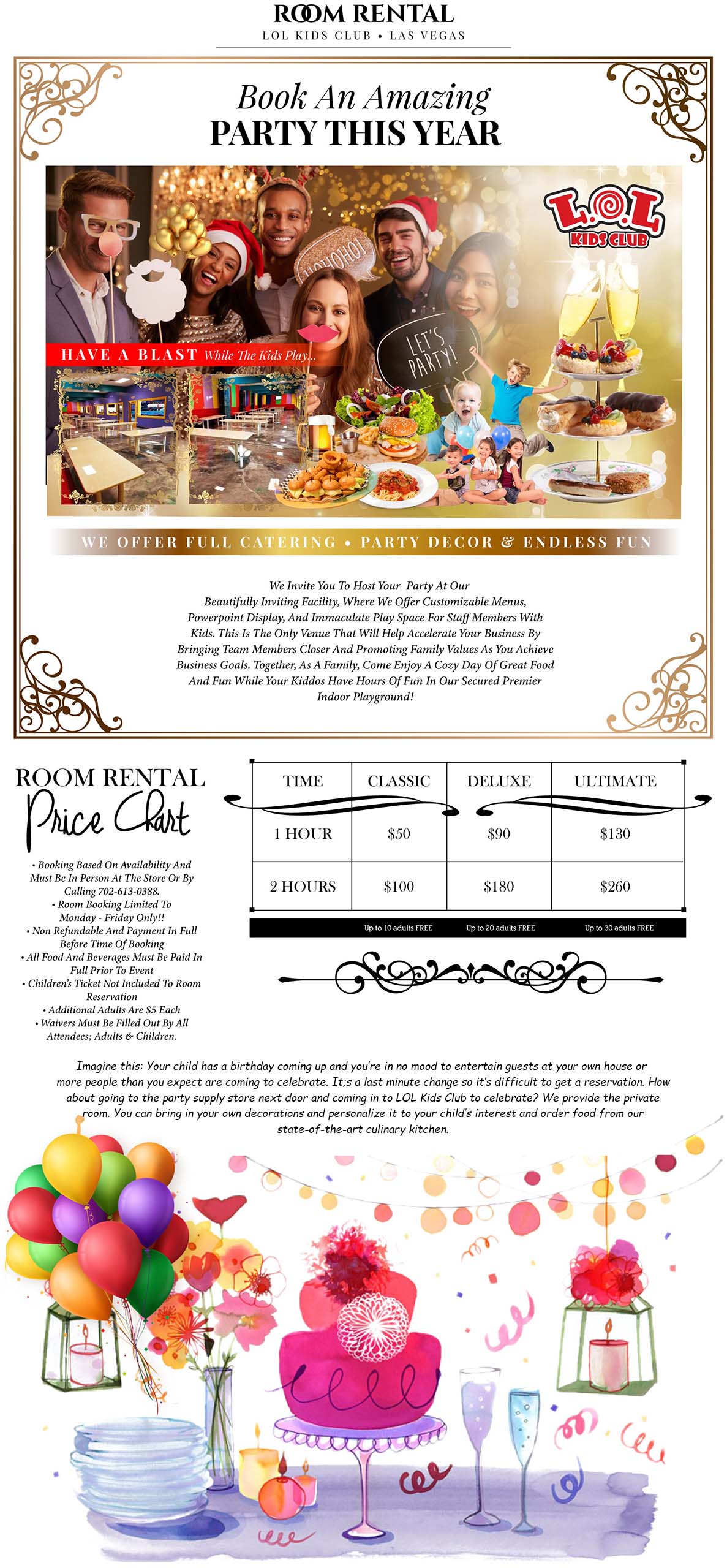 lol kids club las vegas room rental